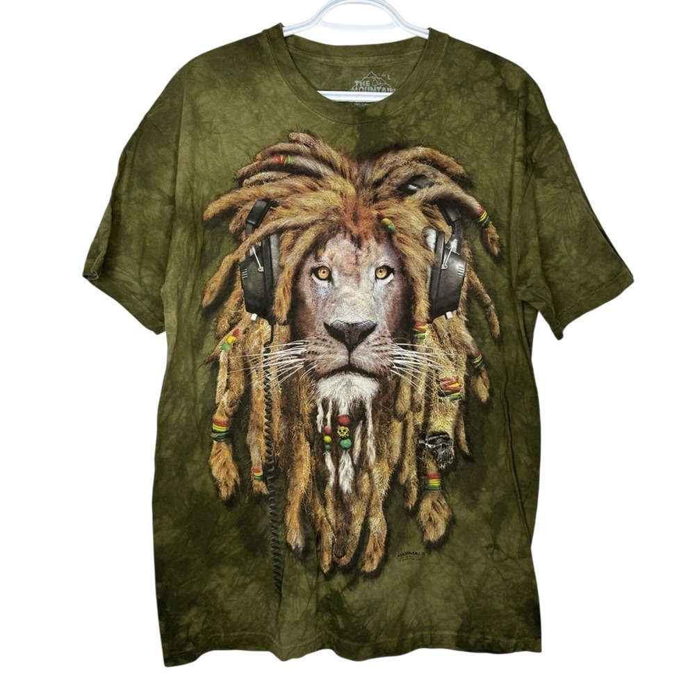 The Mountain Green Rasta Lion T-Shirt Bob Marley Reggae Short Sleeve Oversized‎